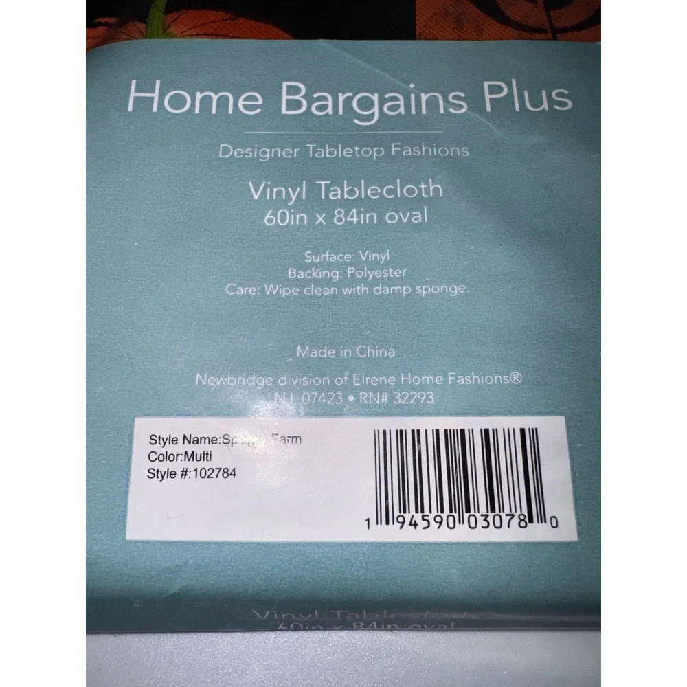Home Bargains Plus Halloween Spooky Farm Vinyl Tablecloth 60x84 Oval Multi Color